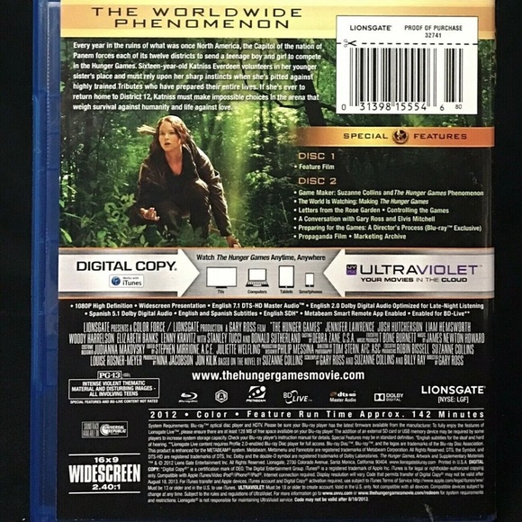The Hunger Games Blu-ray 2 Disc Set Blu-Ray + Digital Copy Widescreen Movie MINT - Picture 3 of 13